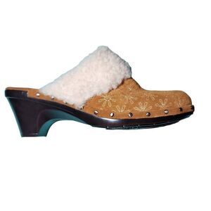 Isaac Mizrahi Women's Oak Floral Suede Shearling Lined Mule Clog Size 8.5